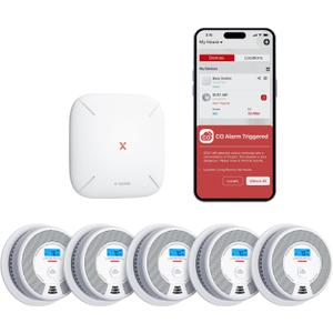 X-Sense Smart Smoke Detector Carbon Monoxide Detector Combo, Battery-Operated (Not AC Hardwired) Interconnected Combination Smoke Carbon Monoxide Detector, 5 Detectors with 1 Base Station, SC07-MR51