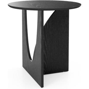 Round Side Table,Modern Aesthetic End Table with Oak Veneer,Wood Accent Table for Living Room, Bedroom (A, Black)