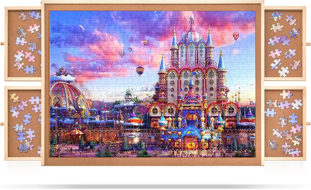 1000 Pieces Puzzle Board with 4 Drawers and Cover, 22"x30" Wooden Jigsaw Puzzle Table for Adults, Portable Puzzle Organizer & Storage System, Birthday Gift for Mom