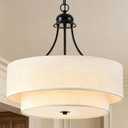 VESPERIX 18" Linen Drum Chandelier, 4-Light Modern Farmhouse Ceiling Light Fixture,2-Layer Fabric Shade with Acrylic Diffuser, Adjustable Hanging Light for Dining Room, Kitchen, Bedroom