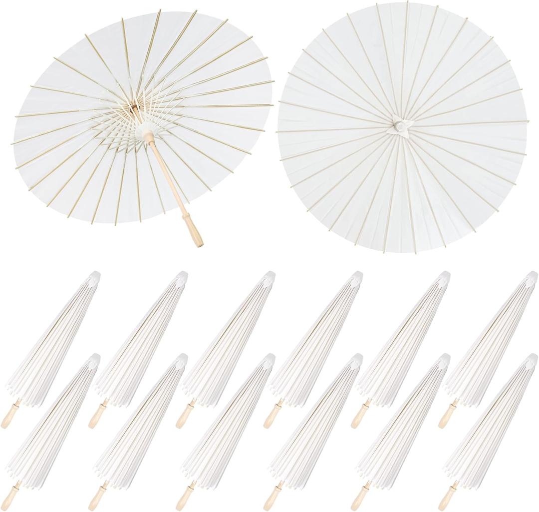 Aodaer 12 Pack 33 Inches Paper Umbrellas for Wedding Chinese Japanese Parasol Paper Decorative Oiled Umbrella DIY Painting Crafts for Bridal Party Decor Photography Props, White