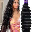 Human Braiding Hair for Boho Braids Deep Water Wave Hair Extensions Boho Hair for Braiding 12A 110g 2 Bundles/Pack Natural Color Pre-Stretched 22 Inch