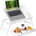 Bamboo Lap Desks Bed Table White Breakfast Tray with Folding Legs Kitchen Serving Tray for Notebook Computer Bed Platters Desk Snack Tray(White)