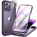 Miracase Glass Series for iPhone 14 Pro Max Case 6.7 Inch, Full-Body Clear Bumper Case with Built-in 9H Tempered Glass Screen Protector, with Camera Lens Protector (Purple)