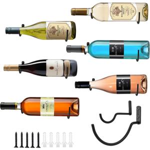 Wall-Mounted Wine Hook: Hanging Wine Bottle Wall Holder - Set of 6 Metal Wall Red Wine Rack