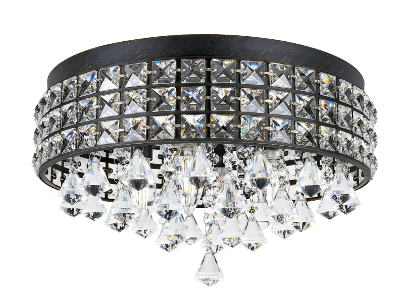 Kira Home Gemma 15" Modern Chic 4-Light Flush Mount Crystal Chandelier + Round Metal Shade, Dimmable, Brushed Black