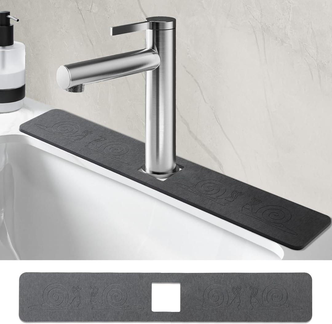 Sink Splash Guard Stone PNLLDDCN Non-Slip Diatom Mud Behind Faucet Mat For Kitchen Counter & Draining Mat Instant Drying Tray Stone For Bathroom Counter[Dark Gray, 24" X 4"] (1)