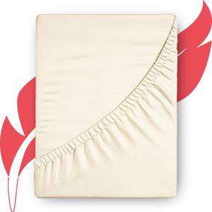 Ashton Sheets Luxury Egyptian Cotton Queen Fitted Sheet Only - 1000-Thread-Count 16" Deep Pocket Queen Fitted Sheet, Soft, Cooling, Sateen Weave, High Thread Count Queen Size Fitted Sheet, Ivory