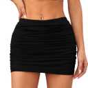 WDIRARA Women's Bodycon Mini Skirt Ruched Mesh Stretchy Tight Sexy Skirt with Streetwear Style, S
