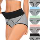 MISSWHO Womens High Waisted Plus Size Soft Cotton Underwear Tummy Control Briefs C Setion Laides Postpartum Underware 5 Pack Panties, X-Large