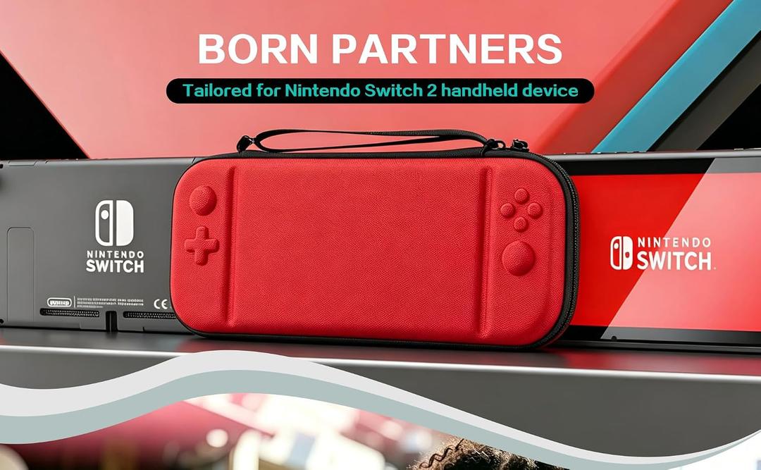 Hard Shell Carrying Case for Switch 2 Shockproof Travel Storage Bag with 10 Game Card Slots, Wrist Strap & Mesh Pocket, Portable Protective Case for Switch 2 Console (Red)