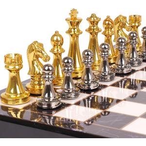 Metal Chess Set for Adults and  Marbling Chess Board with Chess Pieces  Travel Chess Sets with Extra Queens with zinc Alloy Metal Pieces  Ideal for Beginners and Professional Players