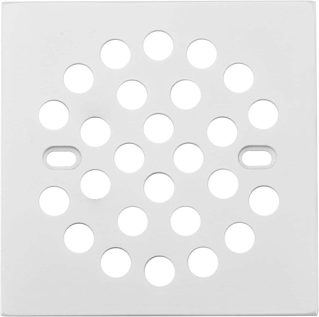 RRAJJ Square Improve 4-1/4 Inch(108mm*108mm) Screw-in Shower Floor Drain Grate Strainer (White)