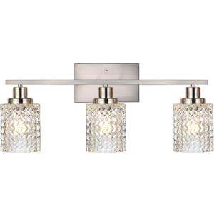 MELUCEE 3 Lights Bathroom Light Fixtures Brushed Nickel Modern Vanity Lights Indoor Wall Mounted Light with Hammered Glass Shade Suitable for Bathroom Living Room Hallway