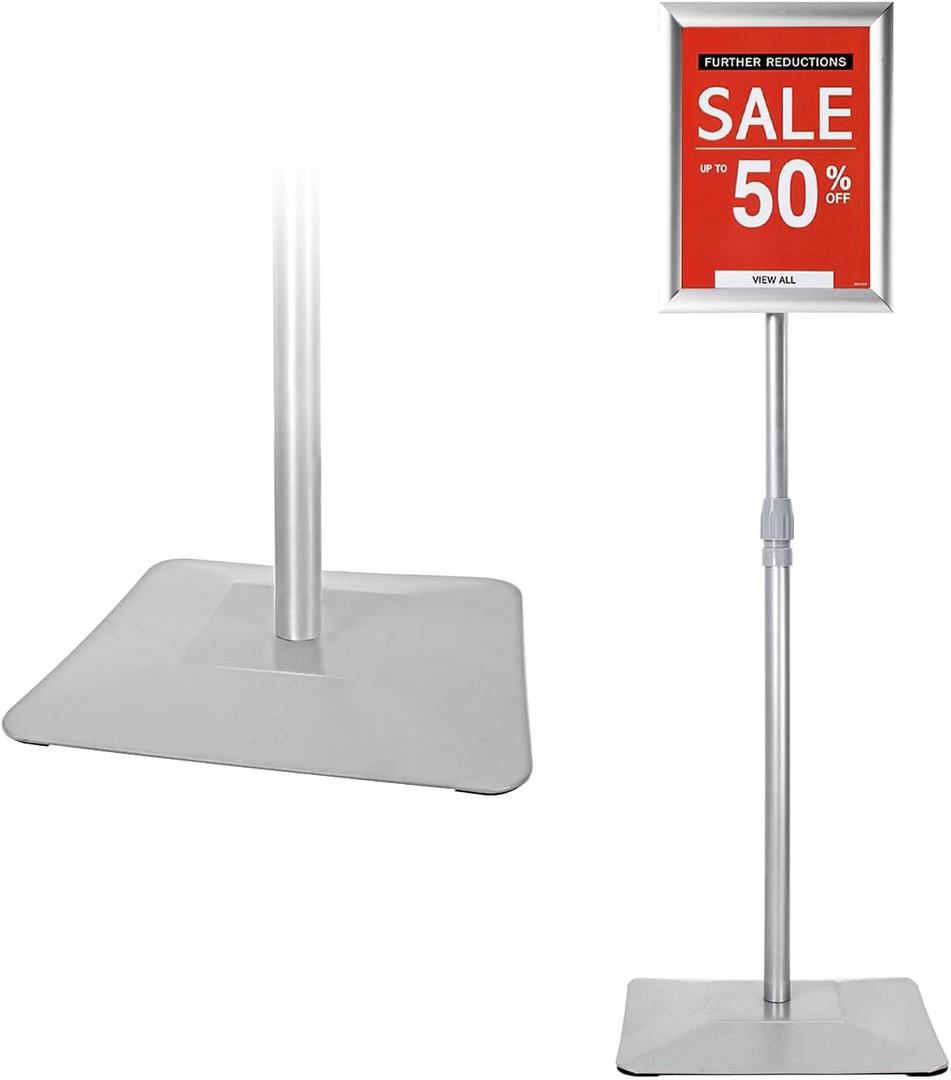 Adjustable Sign Stand for Display, with Upgraded Iron Base, Pedestal Floor Signage Stand Holder for Outdoor or Indoor Advertising (8.5 x 11, Silver)