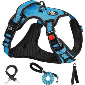 NESTROAD No Pull Dog Harness,Adjustable Oxford Dog Vest Harness with Leash,Reflective No-Choke Pet Harness with Easy Control Soft Handle for Small Medium Dogs(Medium,Blue) (Mneck 13-17" chest 17-25")