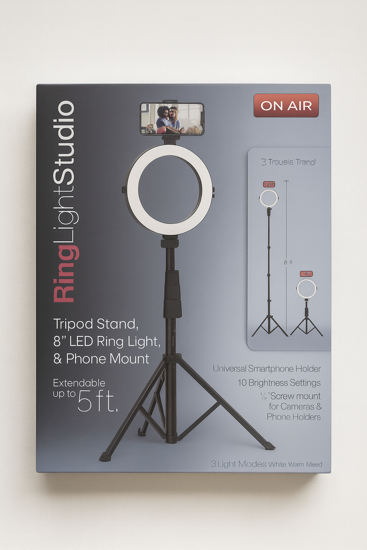 On Air 8" Ring Light Studio Pro Light; Tripod & Phone Mount Set