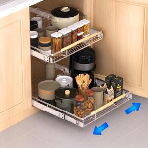 Pull Out Drawer Cabinet Organizer, Expandable Slide Out Storage Shelves - Heavy Duty, Durable and Smooth Slide-Out, 16.3"~26.3" Wide x 17.3" Deep, 1 Pack