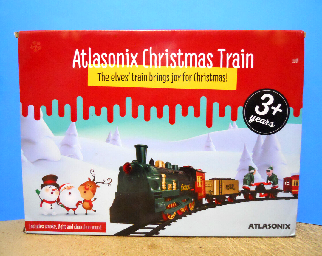 Atlasonix Animated Christmas Train Set Smoke, Light, Action, Choo Choo Sound Toy