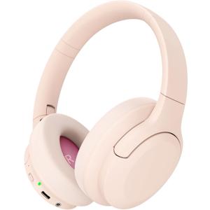 Active Noise Cancelling Headphones, Wireless Over Ear Bluetooth Headphones,100H Play Time Bluetooth Headphone with Microphone,Lightweight and Foldable Comfortable Deep Bass for Work/Gym Pink