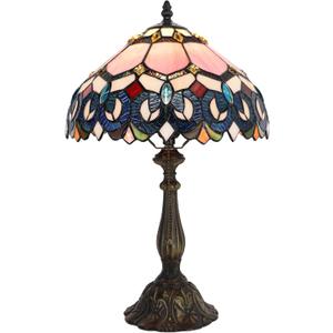 Tiffany Lamp Pink Stained Glass Table Lamp Bedside Reading Light W12H19 Inches (Pink Baroque Style)