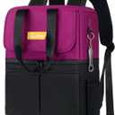 Backpack Cooler with Double Decker & 12 Ice Packs- Keeps 36 Cans Cold for Up to 24 Hours- Waterproof & Leak Proof Insulated Cooler Backpack- Stylish Cooler Bookbag for Women Travel Work Beach (Black Purple)