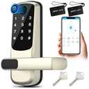 Smart Door Lock with Handle,Fingerprint Exterior Locks,Smart Locks for Front Door/Bedroom/Office,Electronic Digital Keypad Smart Lock,Auto Locked & App Control(Silver)