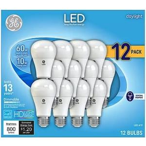 GE Daylight 60 Watt Replacement LED Light Bulbs, General Purpose, Dimmable Light Bulbs (Daylight, 12 Pack) (12)