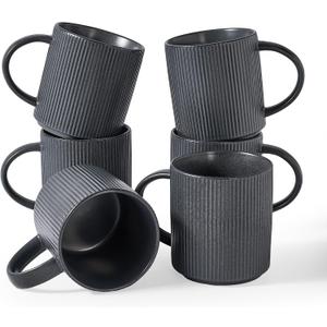 Famiware Coffee Mug Set for 6, Star 16 oz Catering Mugs Cup Set with Handle for Coffee, Tea, Cocoa, Milk - Ceramic Stoneware Drinkware Set, Matte Dark Charcoal