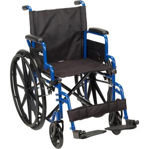 Drive Medical Blue Streak Lightweight Wheelchair with Swing-Away Footrests and Flip-Back Arms, Portable Folding Wheelchair for Adults and Seniors, 18 Inch Seat