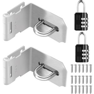 Tanbupu 2Pcs Door Locks Hasp Latch, 4 Inch 90 Degree 304 Stainless Steel Safety Packlock Clasp Hasp Lock Latch, Hinge Lock Padlock with Screws for Gates, Doors, Cabinets, Closets and More