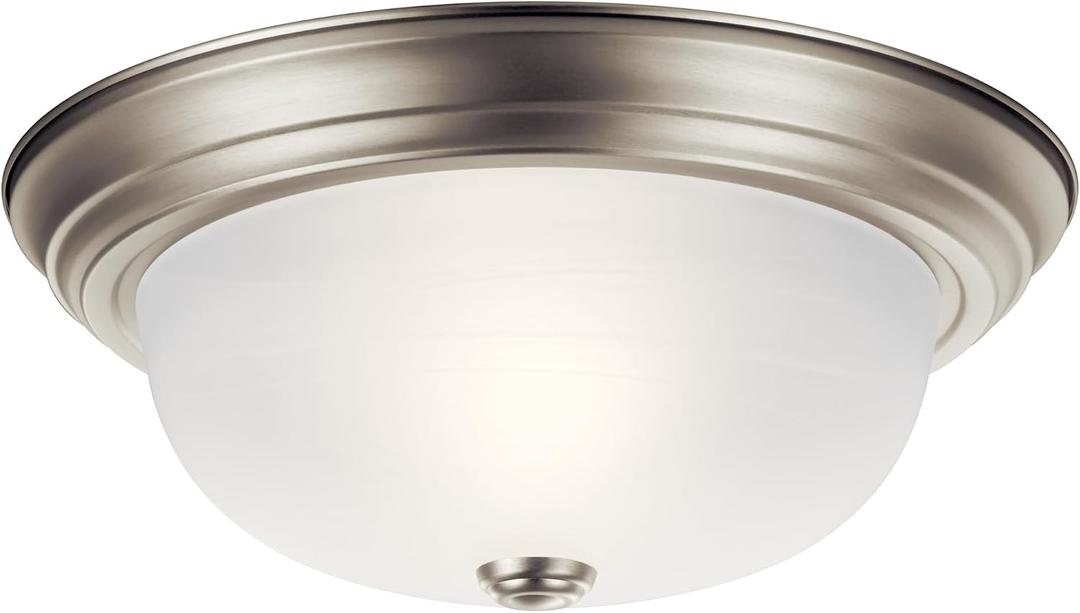 Kichler 2-Light Flush Mount Ceiling Lighting in Brushed Nickle with Alabaster Glass for Bedroom, Living Room, Kitchen and Hallway, (13.25" Dia x 5.25" H) 30 Watts, 8109NI