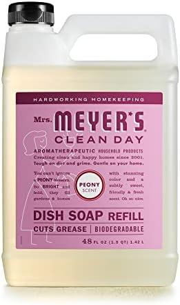 MRS. MEYER'S CLEAN DAY Liquid Dish Soap Refill, Biodegradable Formula, Peony, 48 fl. oz