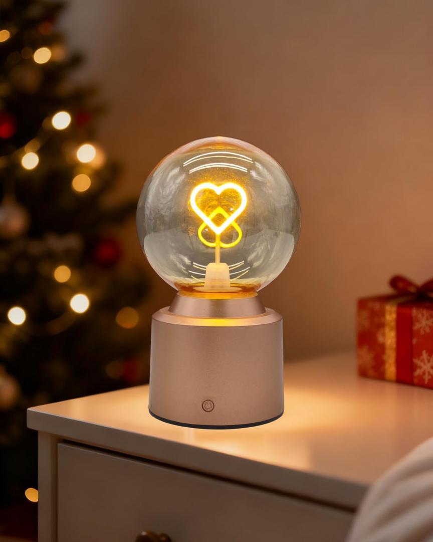 Cordless Small Table Lamp: Rechargeable LED Light for Christmas Home Decor, Ideal Gift for Couples Bedroom Nightstand (Love)