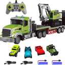 Fistone RC Semi-Trailer Truck & Excavator Toy Set, 1:12 Scale with Sound and Lights, 2.4Ghz Remote Control Flatbed Truck and Excavator Toys for Boys 6-12 Years Old, 23.6 x 4.3 x 7.8 inches