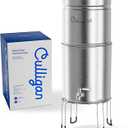 Culligan MaxClear 3 Gallon Gravity Water Filter System, Brushed Stainless-Steel Countertop Water Filter NSF/ANSI Certified to Reduce Microplastics, Lead & Total PFAS, with 3 Ceramic Filters