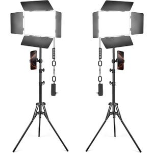 2 Pack LED Video Light Kit with Barn Door, Kewaiaa 30W Photography Light Panel with Stand, 3000Lux 2500K-8500K Dimmable Studio Lights for Video Recording/Filming/Photoshoot Shooting/Live Streaming