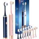 Aneebart Blue & Pink Electric Toothbrush for Adults, USB Rechargeable Sonic Toothbrush with 12 Brush Heads, Smart Timer, 6 Modes, 2-Hour Fast Charge Last 30 Days