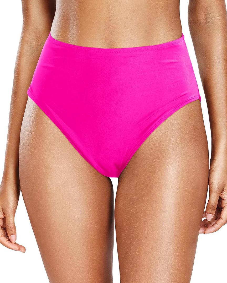 Tempt Me Womens High Cut High Waisted Bikini Bottoms Tummy Control Bathing Suit Bottoms Swim Bottom Swimsuit Bottom (Hot Pink)