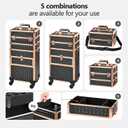 Makeup Train Case with Drawer, Rolling Makeup Case, Cosmetology Case on Wheels, Gift, Large Makeup Case Organizers, Professional for Salon Barber, Nail, Tattoo, Black Gold