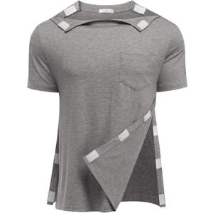 Deyeek Shoulder Post Surgery Recovery Shirts for Men Full Tear Away Short Sleeve T Shirt Adaptive Chemo Clothing (Gray, XXXL)