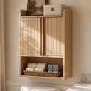 VANIRROR Bathroom Wall Cabinet, 24x9.3x33 inch Wood Finish Raised-Edge Top, Natural Oak 29
