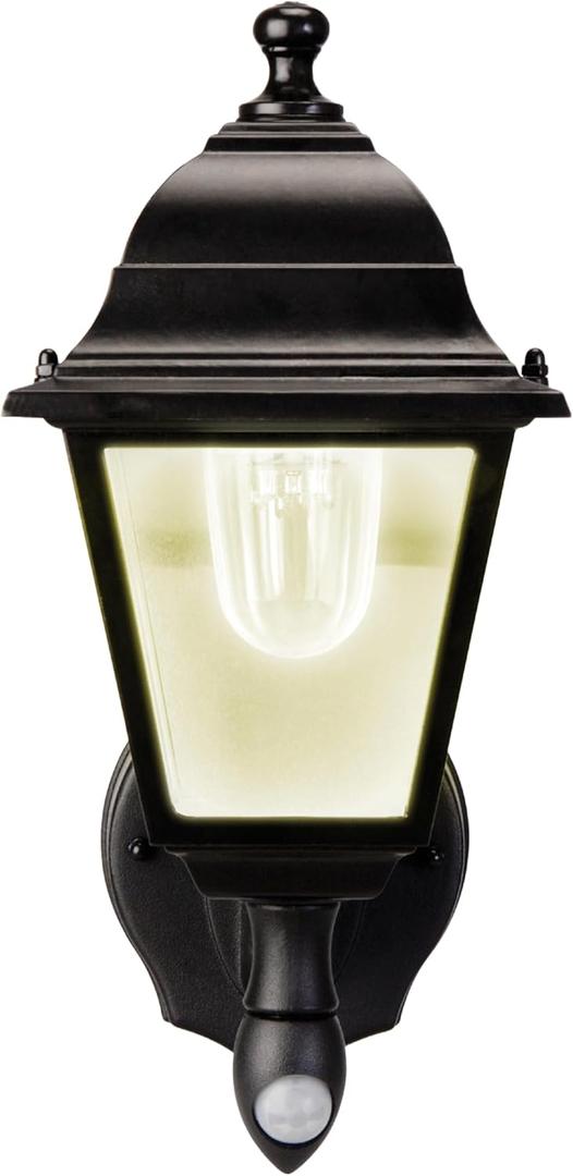 Maxsa 43319 Premium Battery-Powered Motion-Activated Decorative Outdoor Warm White LED Wall Sconce Lighting Fixture, Metal Housing, Black