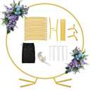8FT Round Arch Backdrop Stand, Gold Circle Balloon Arch Frame Stand Heavy Duty Wedding Arches with Upgrade base for Ceremony Birthday Party Anniversary Bridal Graduation Decoration