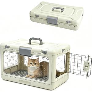 Collapsible Hard Cat Carrier Small Dog Cat Travel Crate Pet Clear (Green) | Kennel Clear Ventilatio with Leak-Proof Pad Hard Plastic Protection Travel Puppy Crates Outdoor Pet Crates 20" L