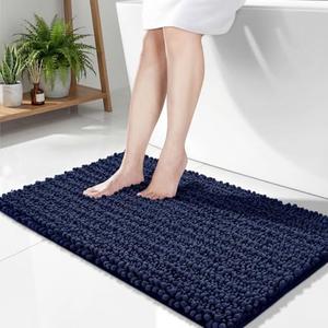 Disolla Navy Blue Bathroom Rug 24x44 Inch - Thick Chenille Bath Mat, Large Shaggy Plush Absorbent Rug, Non-Slip Machine Washable Floor Mat for Double Vanity