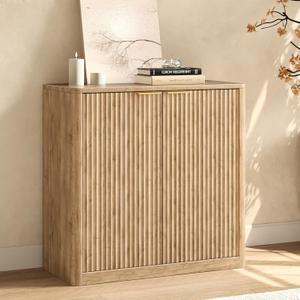 31.5" Oak Buffet Cabinet with Storage, Fluted Sideboard with Adjustable Shelves, Accent Credenza for Living Room, Entryway, Dining Room, Kitchen, Coffee Bar Table with Doors