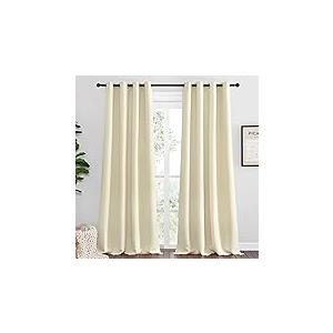 NICETOWN Thermal Insulated 100% Blackout Curtains, Noise Reducing Performance Drapes with Black Lining, Full Light Blocking Drapery Panels for Patio (Beige, 1 Pair, 55 inches x 96 inches)