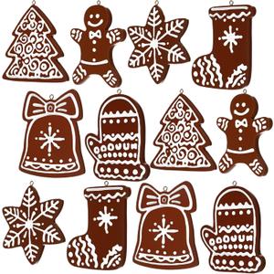 12 Pcs Christmas Gingerbread Ornaments 3.9 inch Resin Large Houses Snowflake Cookie Shaped Xmas Decor with Rope Hanging Ornaments for Christmas Tree Home Decorations(Gingerbread)