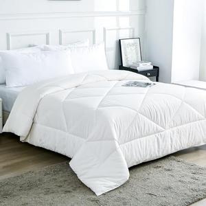 100% Cotton Filled Comforter, Premium Upgraded Cotton Bed Quilt Suitable for All Seasons, Comfortable Soft Noise-Free, Breathable and Fluffy, Queen, White